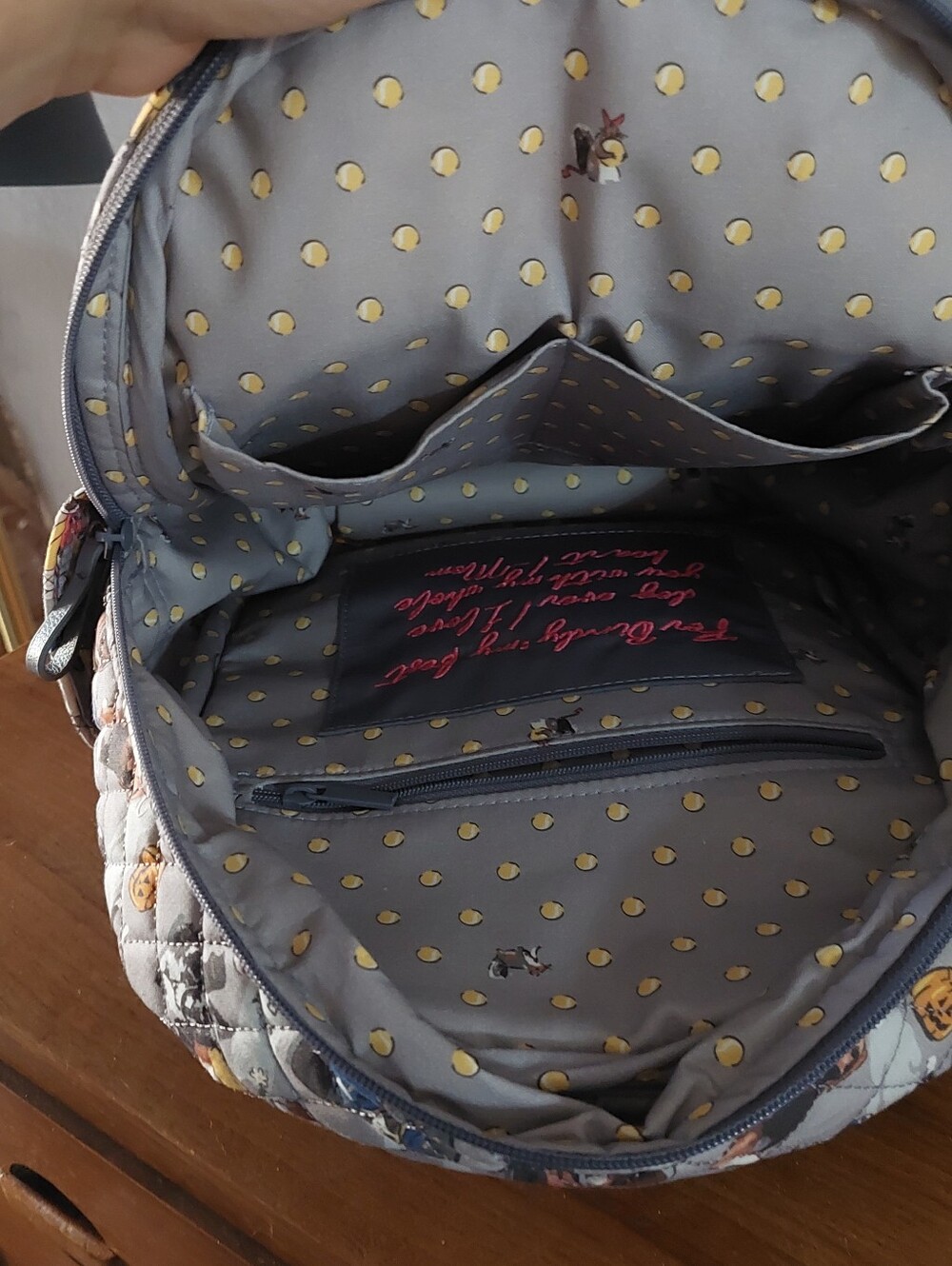 Vera Bradley Gray Quilted Dog Print Backpack - Picture 4 of 10